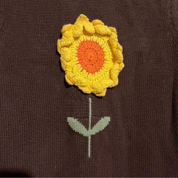 Gymboree Girls 10 Brown Knit Sweater Dress Yellow Flower Long Sleeves - Picture 2 of 9